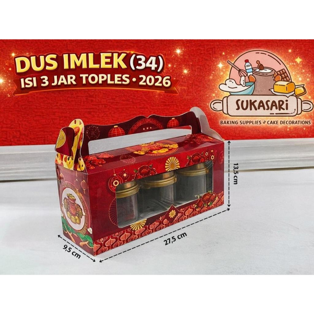 Dus Tenteng Imlek (34 ) isi 3 Jar Toples Gable Box edisi Imlek CNY Lunar dus kue kering cookies cake