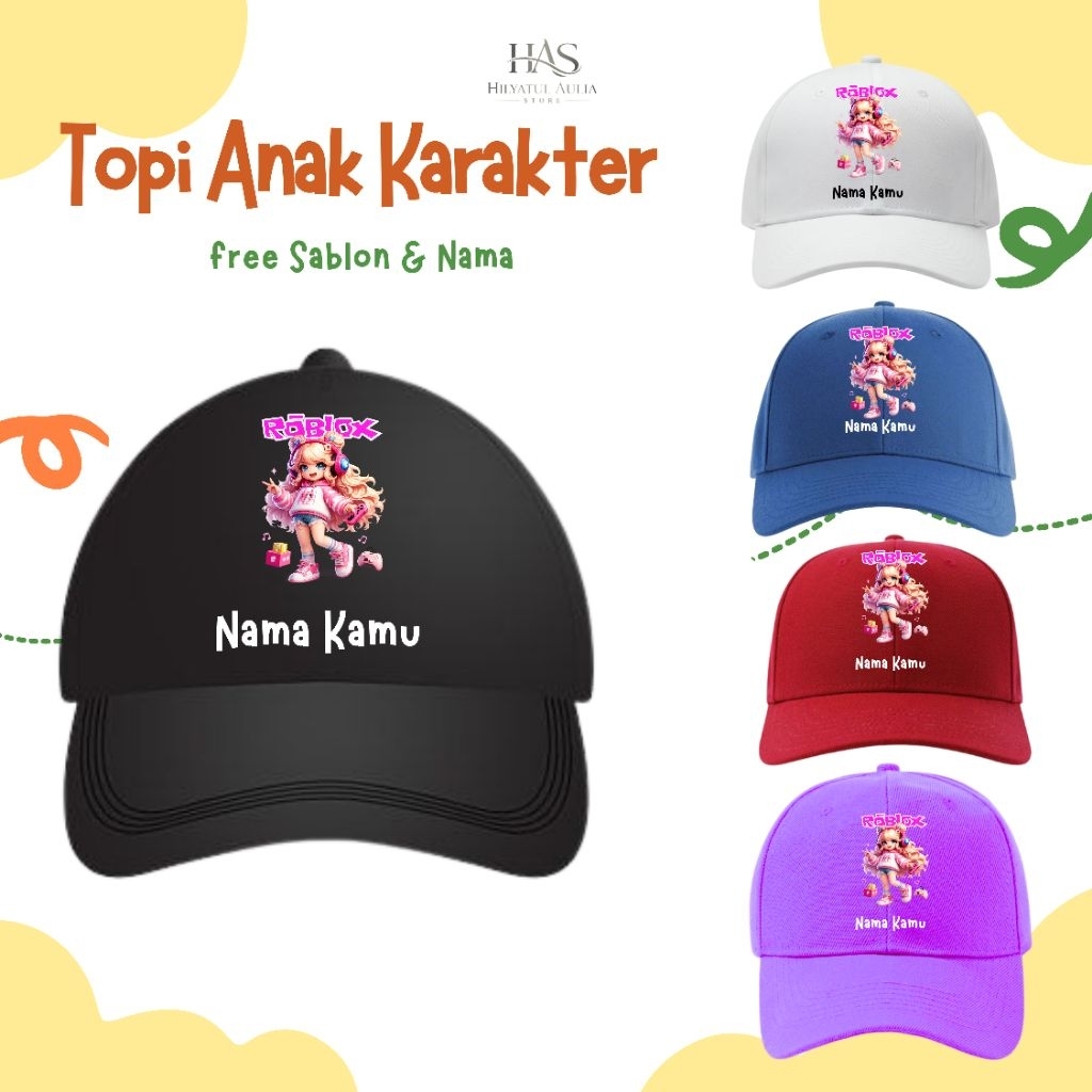 Topi Anak Karakter Roblox | Topi Anak Roblox | Topi Anak Karakter Roblox bahan Premium