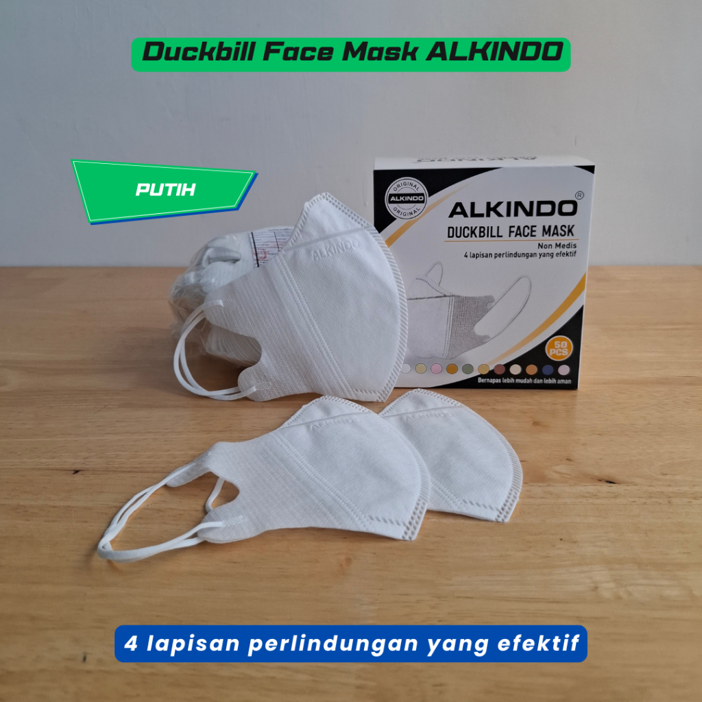 Masker Duckbill Face Mask ALKINDO Warna Putih Isi 50 pcs