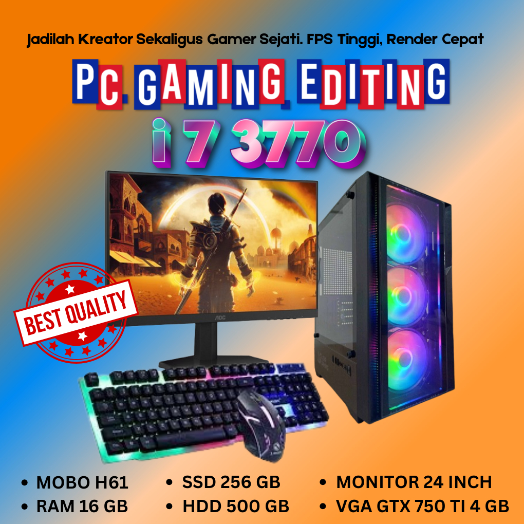PC Gaming Eding i7 3770 Ram 16 GB vga 4 GTX 750TI Monitor Fullset