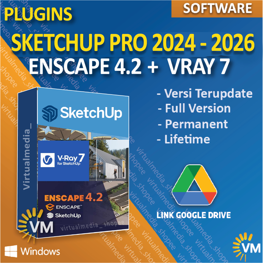 JUAL PAKET SKETCHUP 2024 2025 2026 ENSCAPE 4 VRAY 7 ARCHITEC RENDER V-RAY ARSITEK RUMAH BANGUNAN