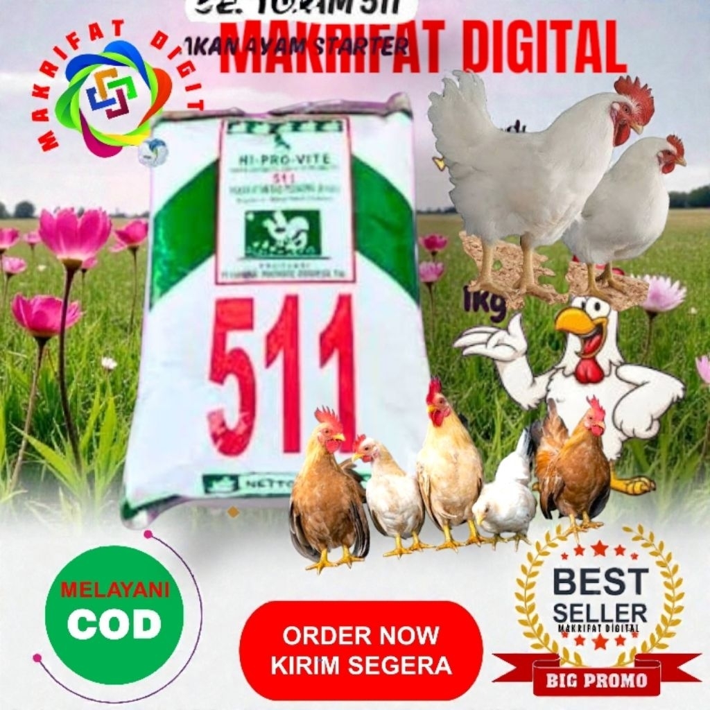 MAKRIFAT DIGITAL Paket 12 Kg Voer Pur Poer Pakan AYAM PEDAGING 511 Starter Booster Penggemuk DOC DOD