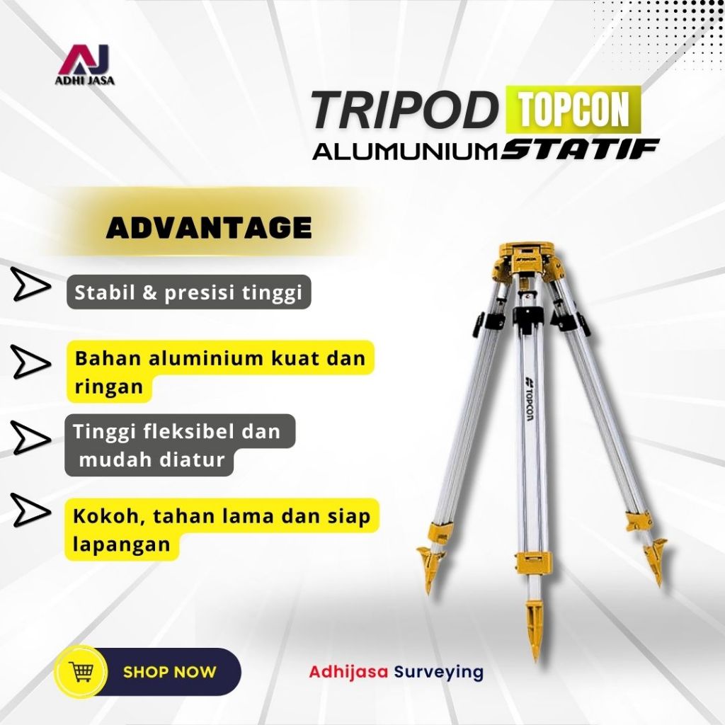 Tripod Statif Topcon Aluminium Kuning 5/8” | Kaki Total Station GPS RTK Theodolite Autolevel