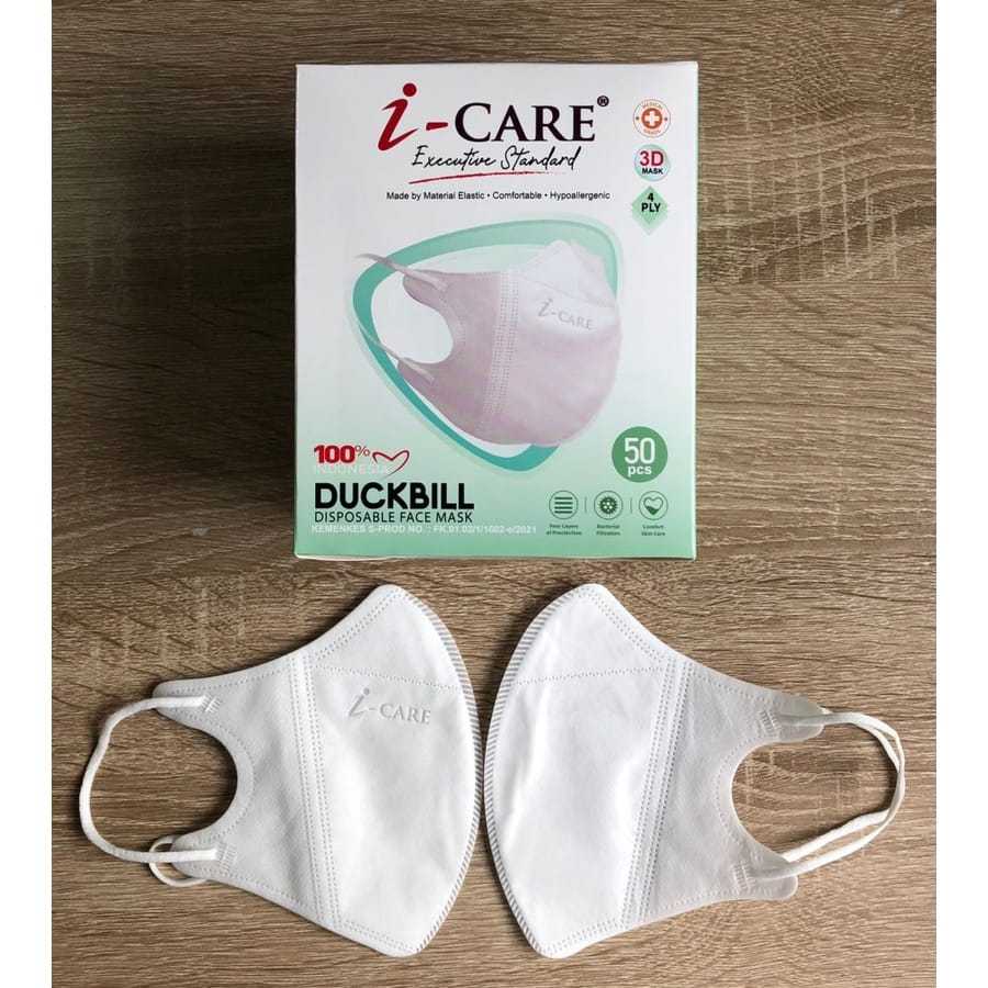 Masker Duckbil I Care 50 Pcs Box Hitam Putih Melindungi Hidung Menyaring Udara