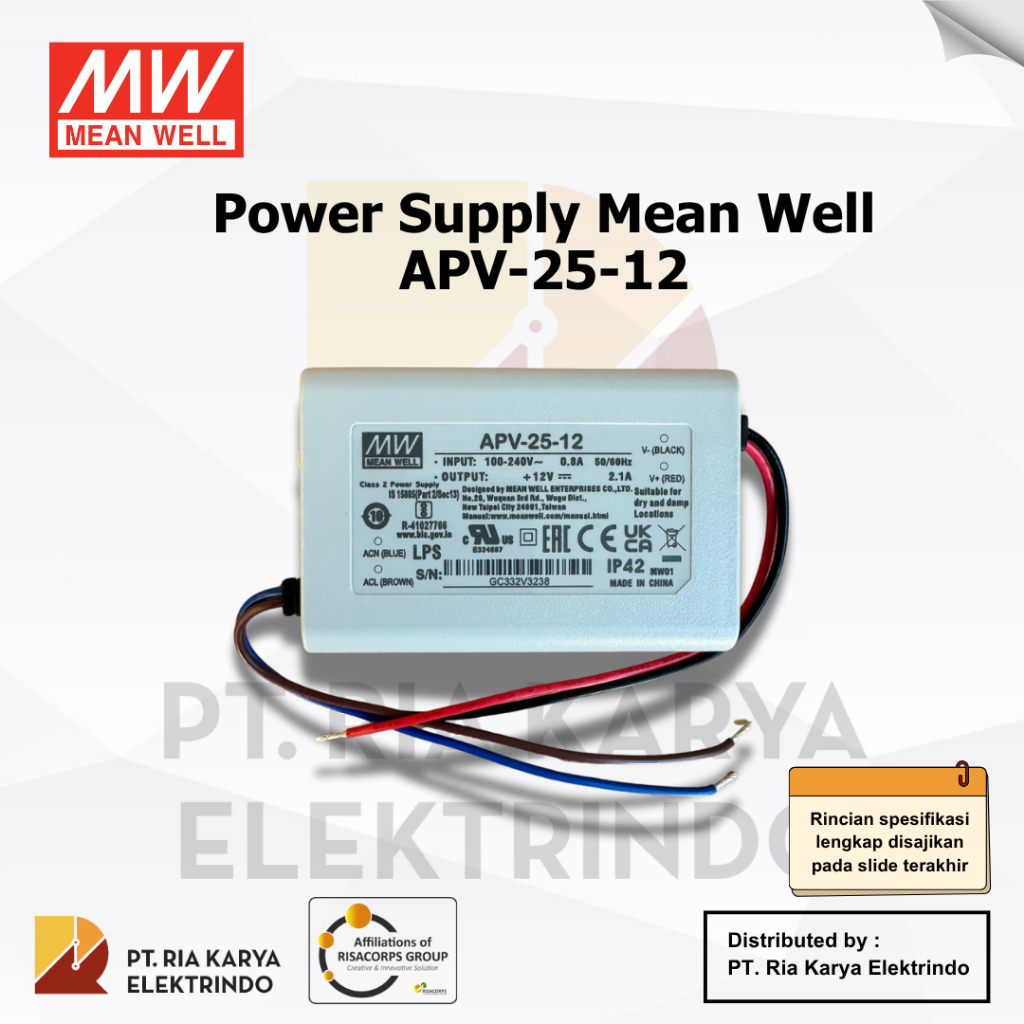 MEANWELL APV-25-12 Power Supply LED Driver Original 100% 25V 12W Garansi Resmi