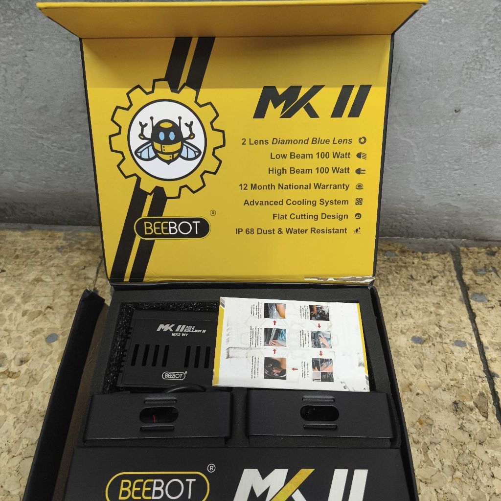 Mini Projector Laser 2 Lensa Beebot MK2, Hi-Low 50W/pcs Flat Cut Off, Garansi 1th