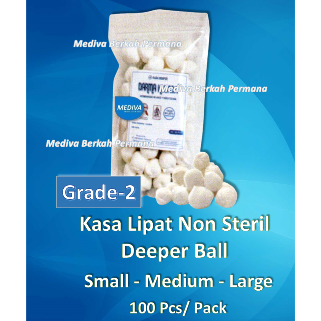 Kasa Non Steril Lipat Grade-2 Biru  Deeper Ball, 100 Pcs per Pack