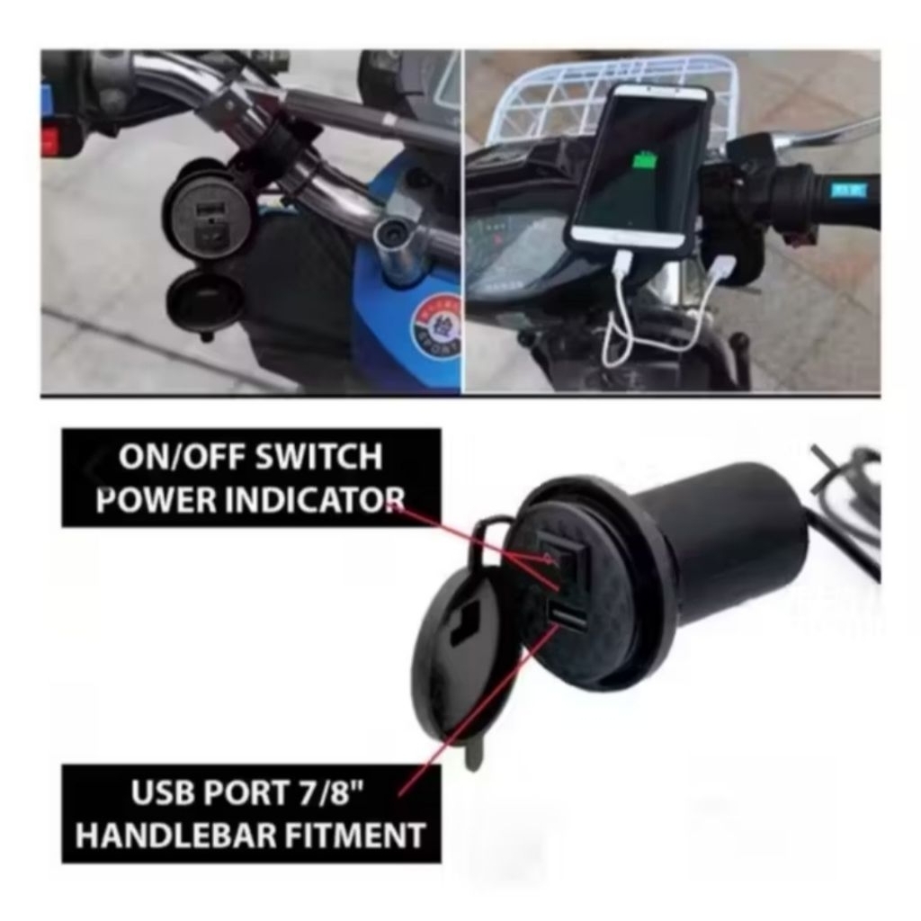 Charger Aki Motor Waterproof USB Plug / Charger Hp di Motor Murah BRACKET ALAT CAS MOTOR