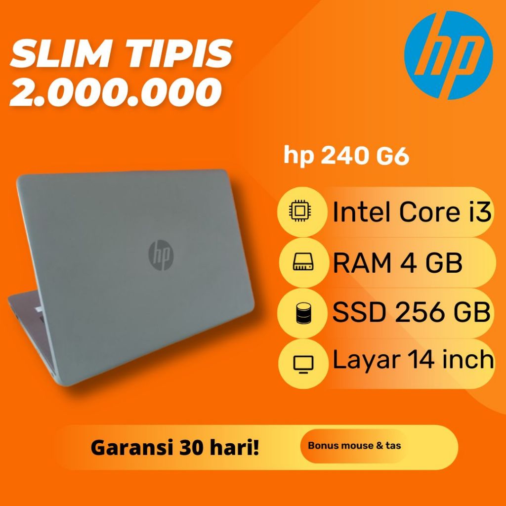 Laptop HP 240 G6 Grey Intel Core i3-6006U RAM 4GB SSD 256GB Windows 10 Second Bekas