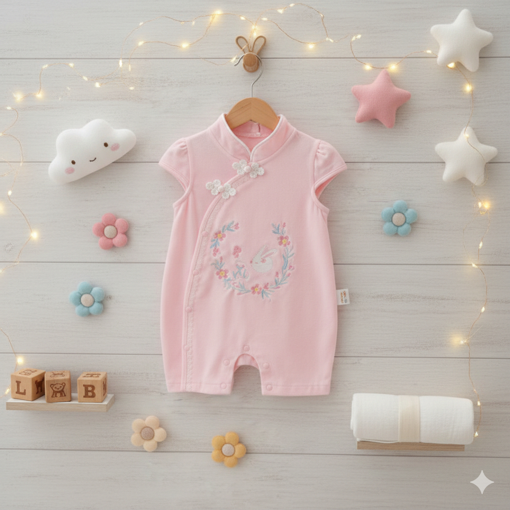 Preloved Cheongsam Romper Baby Girl Baju Cheong Sam Anak Bayi Perempuan (0-4 bulan)