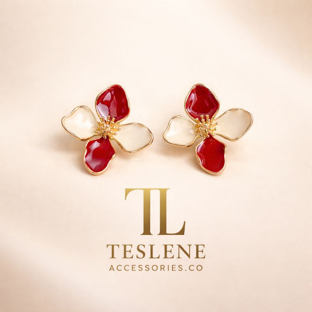 ANTING BUNGA MOTIF TERBARU| ANTING BUNGA MERAH PUTIH