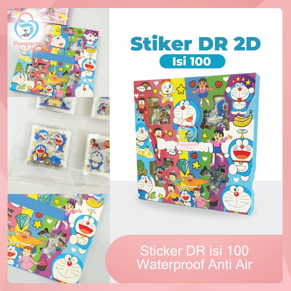 Stiker DORAEMON 2D Isi 100 Waterproof Anti Air - Stiker Karakter Anak Lucu Anti Air