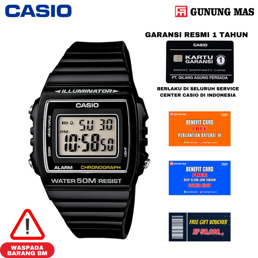 Casio  W-215H-1AVDF WR 50M Digital Dial Black Rubber 100% Original