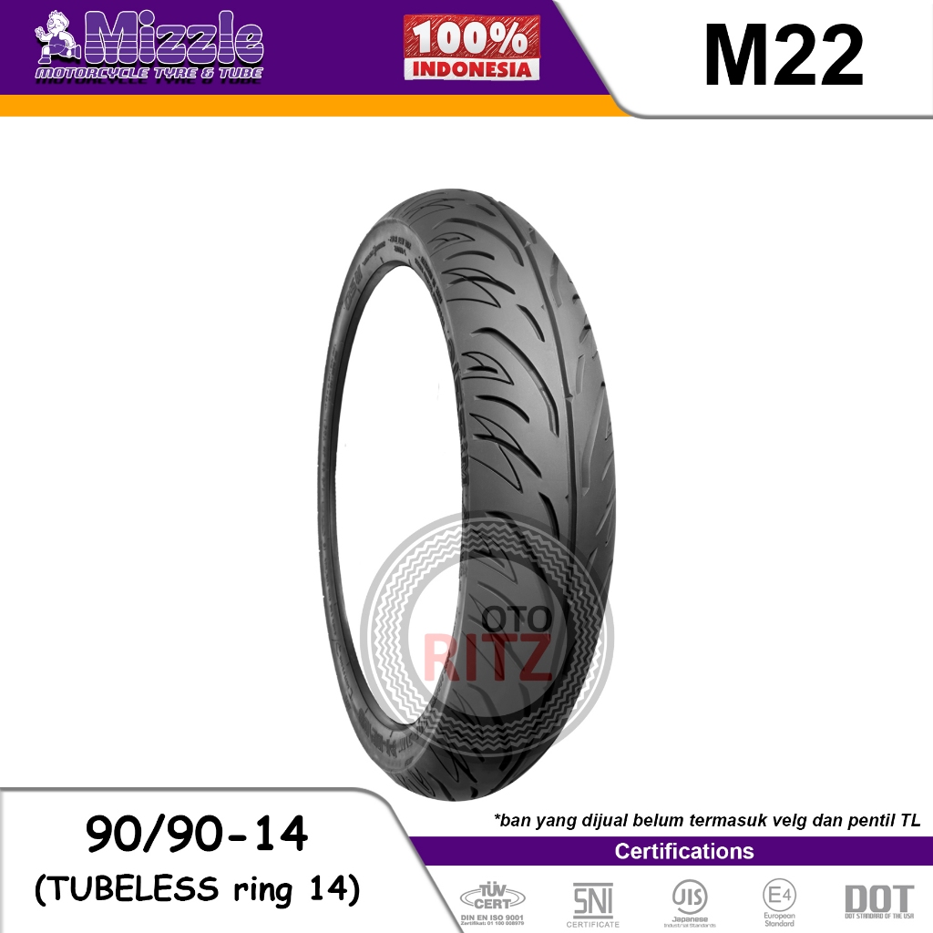 Mizzle Ban Motor 90/90-14 Tubeless M22 - Ban Motor Matic Ring 14