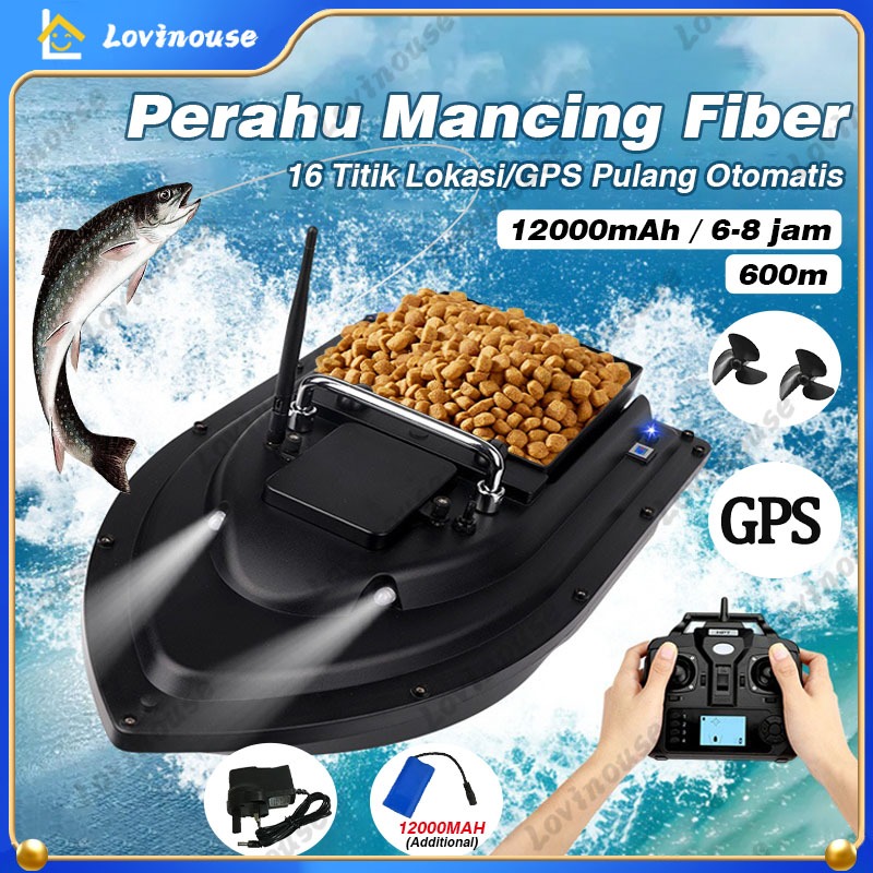 Perahu Mancing Fiber Alat Pancing Remote Control 6-8H 600M GPS Auto Kembali Double Lampu Mancing Mal