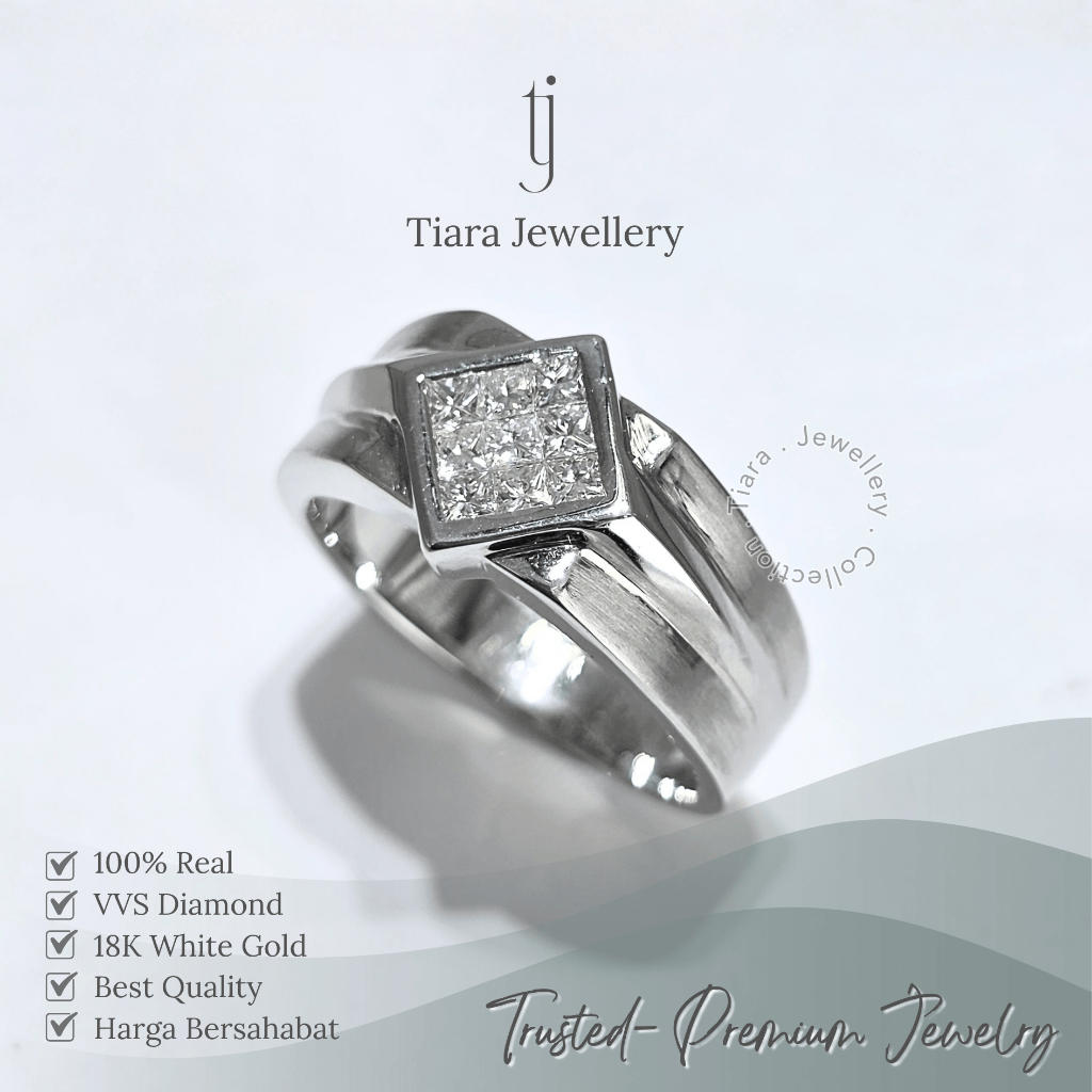 Tiara Jewellery - Men's Fashion Diamond Ring 18K White Gold Unique Design Luxury [MF73] / Cincin Cow