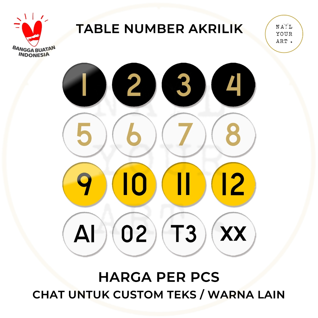 Sign Akrilik Tempel NOMOR MEJA BULAT 3 CM - Nail Your Art - Table Number Kecil AKRILIK