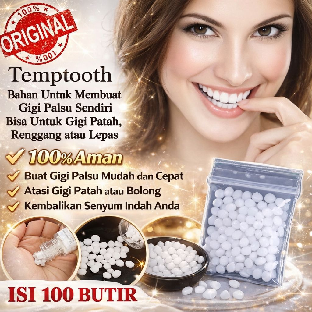 Penambal Gigi Berlubang 100 Butir Temptooth Gigi Palsu Lem Ggigi Padat Tambal Gigi Berlubang