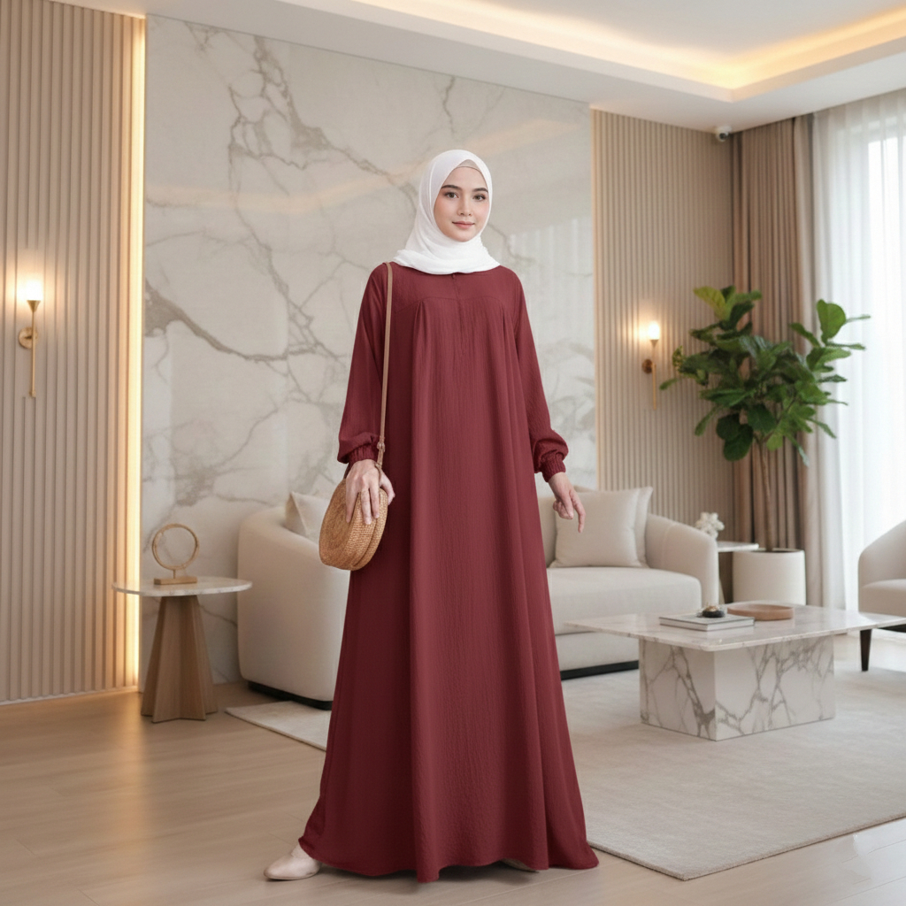 Gamis Putih Wanita Remaja Kekinian Gamis Terbaru Modern Simple Elegan Dress Putih Muslim Crinkle Pre