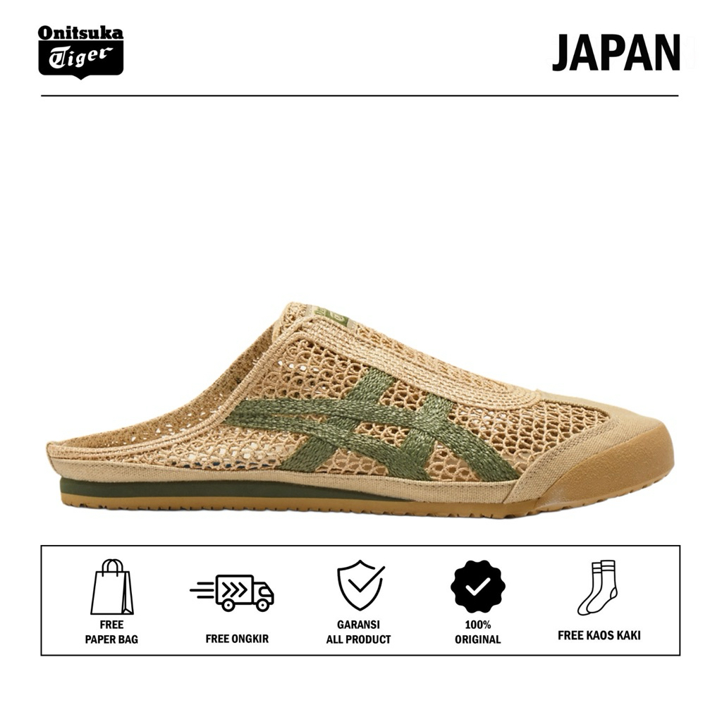 Sepatu Onitsuka Tiger Mexico 66 Sabot Beige Green Original / Sepatu Wanita / Sandal Wanita / Sneaker
