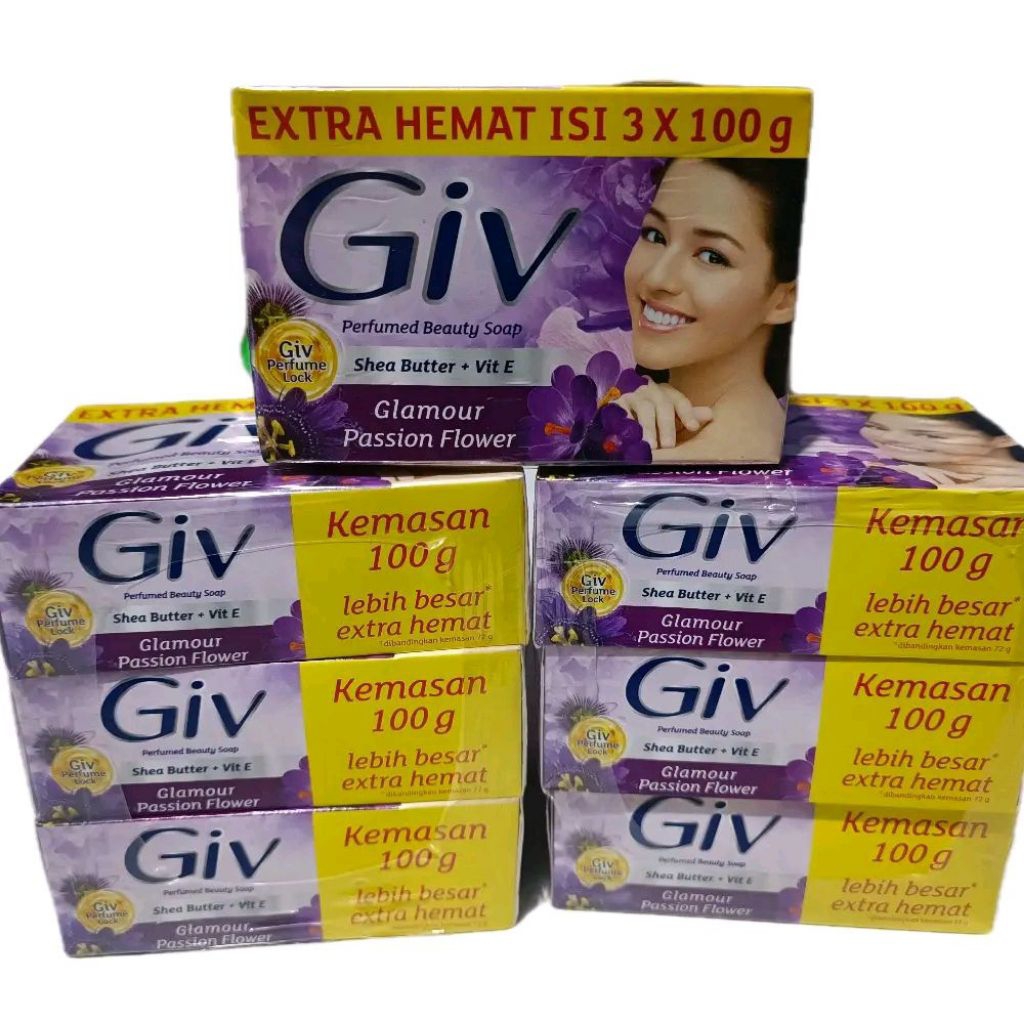 [PAKET 3 BENDEL TOTAL 9PCS] GIV BAR SOAP GLAMOUR PASSION FLOWER Sabun Mandi Batangan Ukuran Besar 10