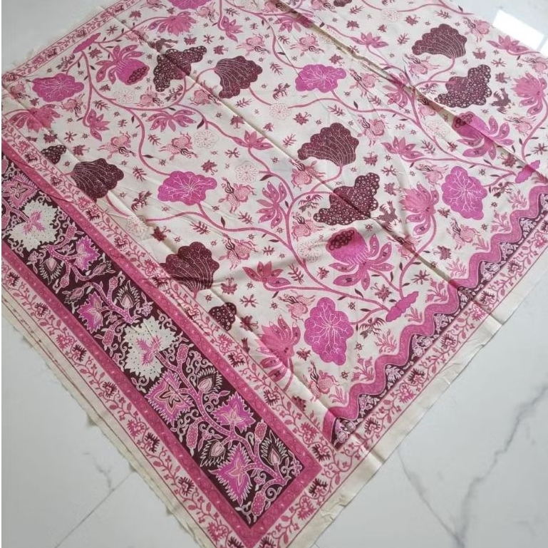 (ORIGINAL) KAIN BATIK SOLO BUNGA AKAR BUNGA TERATAI PINK