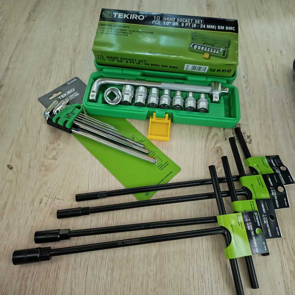 Kunci Sok Set TEKIRO 10 Pcs 8mm-24mm (6PT 1/2") Original+TEKIRO Kunci T Paket+Tekiro - Kunci L Panja