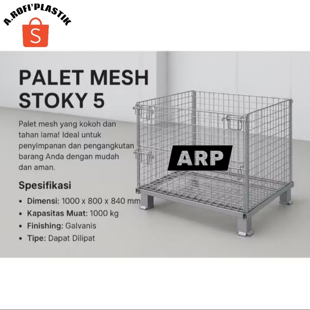 pallet mesh keranjang besi lipat uk 100x80x84 stocky 5