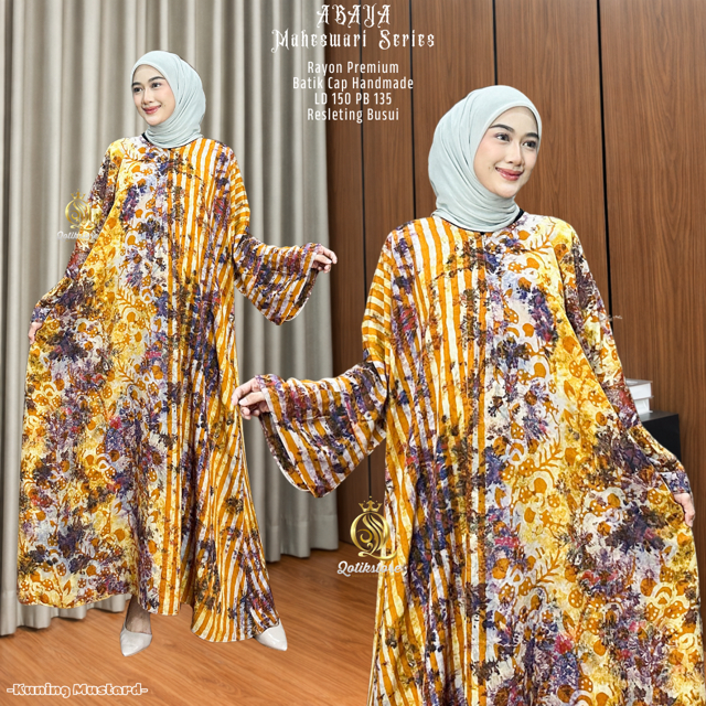 Abaya Maheswari - Gamis Abaya Wanita Batik Cap Rayon Premium Tebal Adem Jumbo LD 150 Resleting Busui