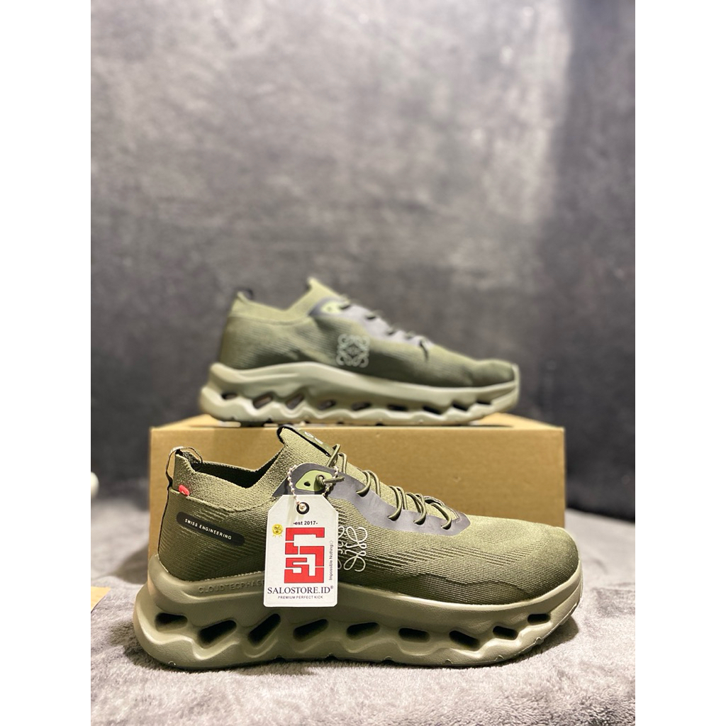 On Cloudtiltl x Loewe Khaki Green modelan Sepatu terbaru pria wanita 2026