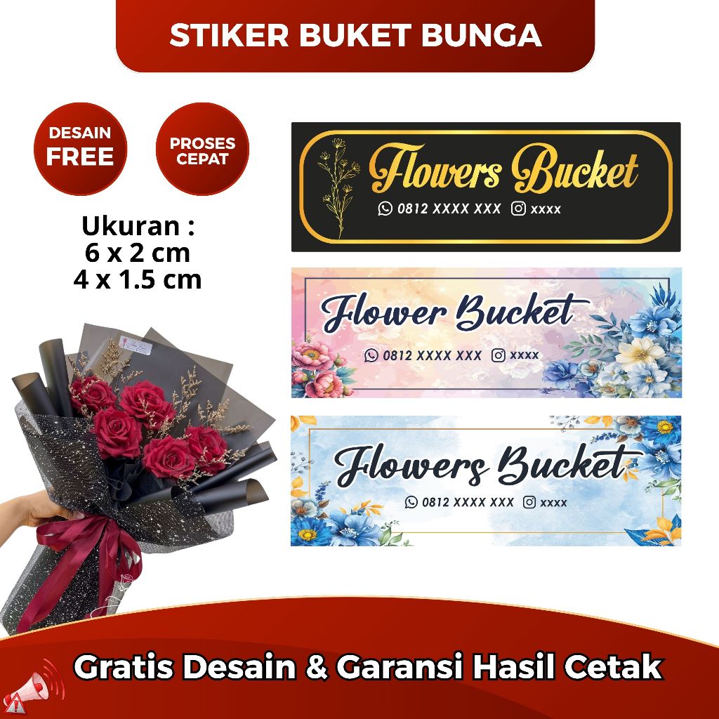 (100 Pcs) Stiker Buket Custom/Stiker Buket Bunga