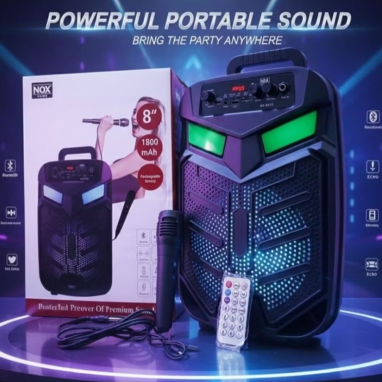 SPEAKER BLUETOOTH NIXNOX NX-8103 LED 8.5 INCH JUMBO - SPEAKER KARAOKE FULL BASS - SPEAKER LED WIRELE
