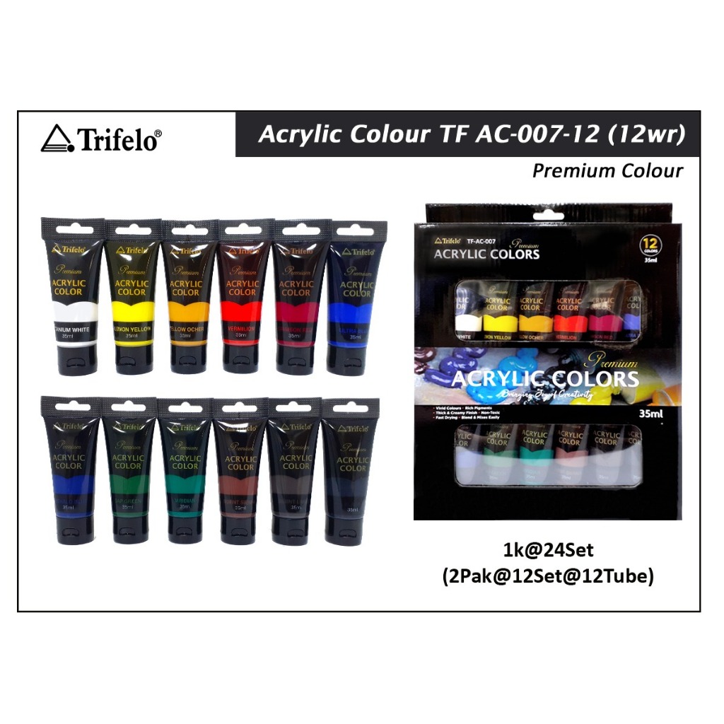 cat acrilic akrilik set trifello isi 6 / 12 warna ( 35 ml) botol besar