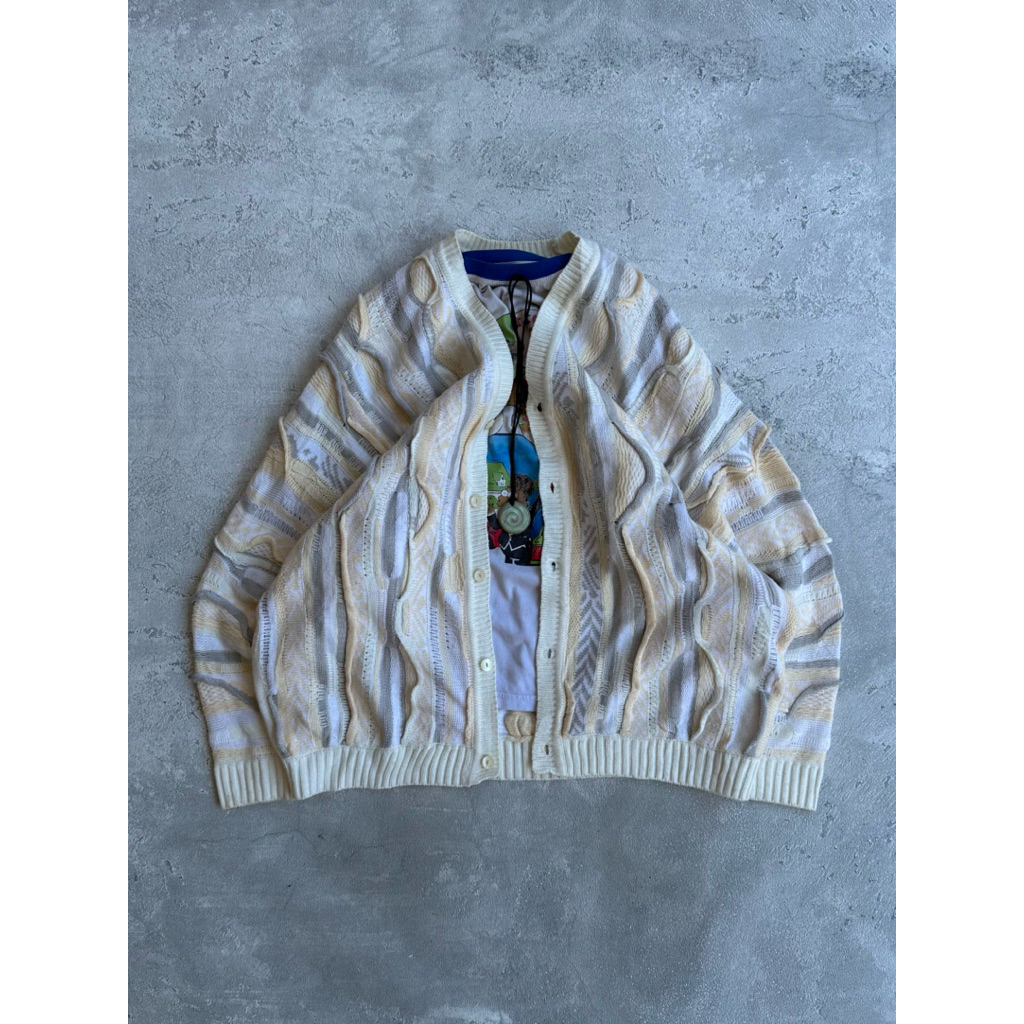 Look cardigan knitwear vintage 3D pattern coogi textured timbul multicolor grandpa sweater jumpers s