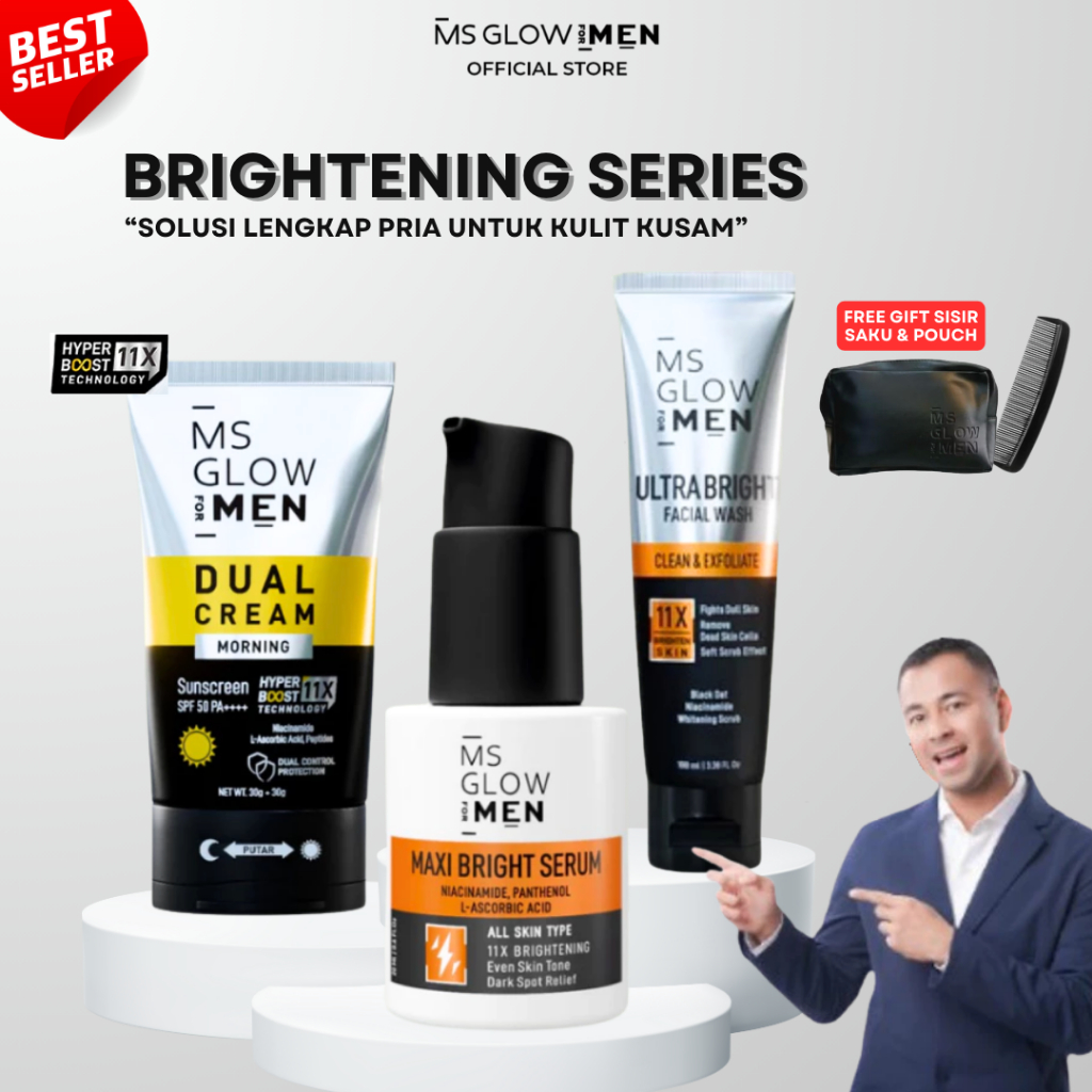 MS GLOW FOR MEN - PAKET BRIGHTENING NEW SERIES - ISI 3 | Mencerahakn Kulit Wajah Pria secara Maksima