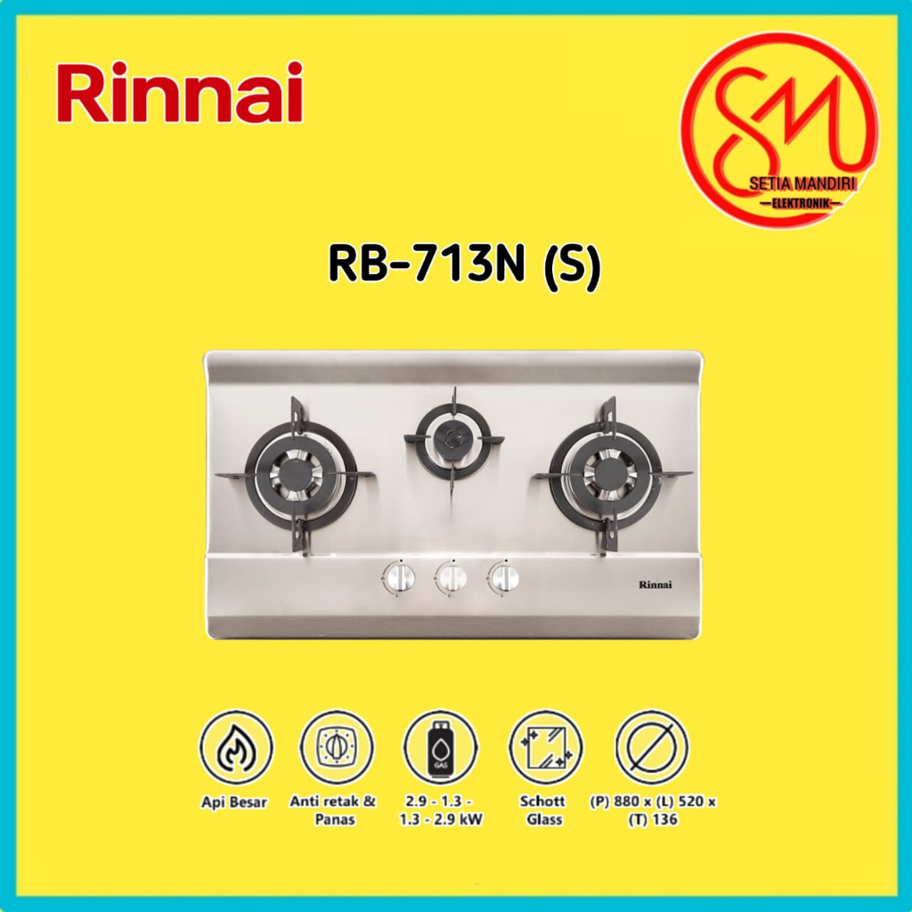 RINNAI Kompor Gas Tanam 3 tungku RB-713N (S) Stainless RB 713 N