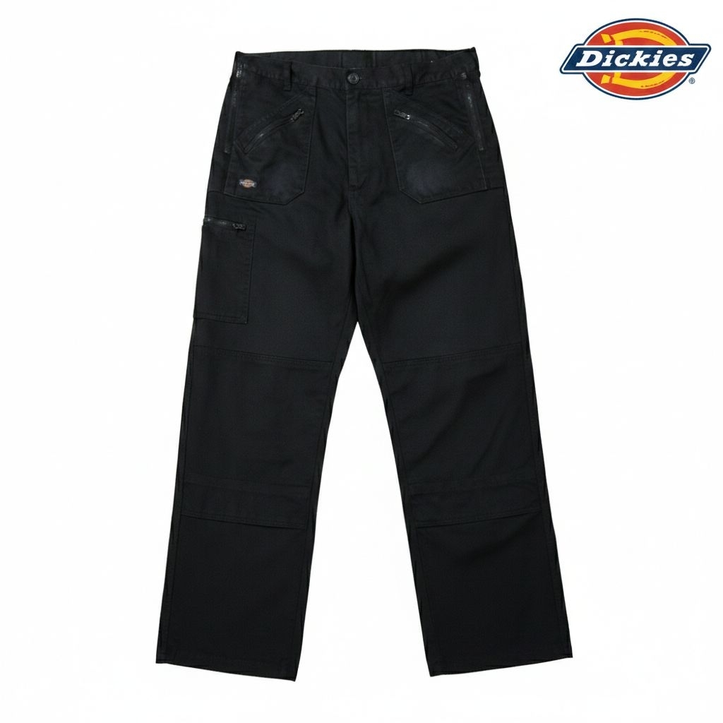 Dickies Redhawk Cargo Pants Multi-Pocket full Zipper Series Original - Black - double knee -size 34/