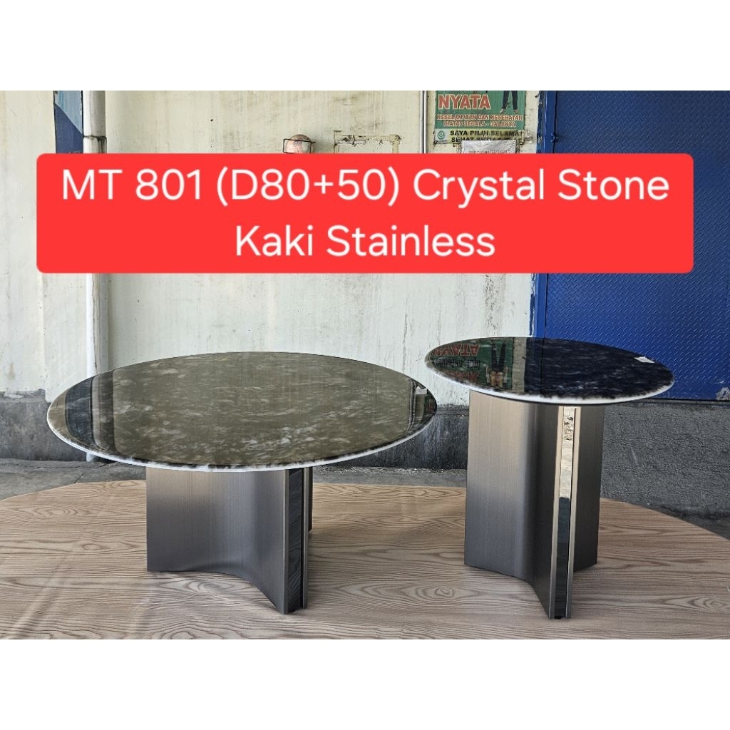 Meja Tamu Marmer Bulat Bundar Diameter 80cm + 50cm Kaki Stainless