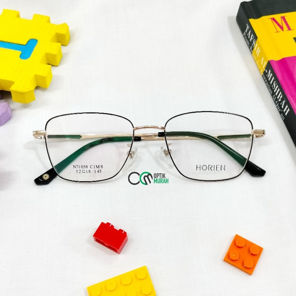 Frame kacamata wanita titanium segi enam hexagonal branded original Horien 71058