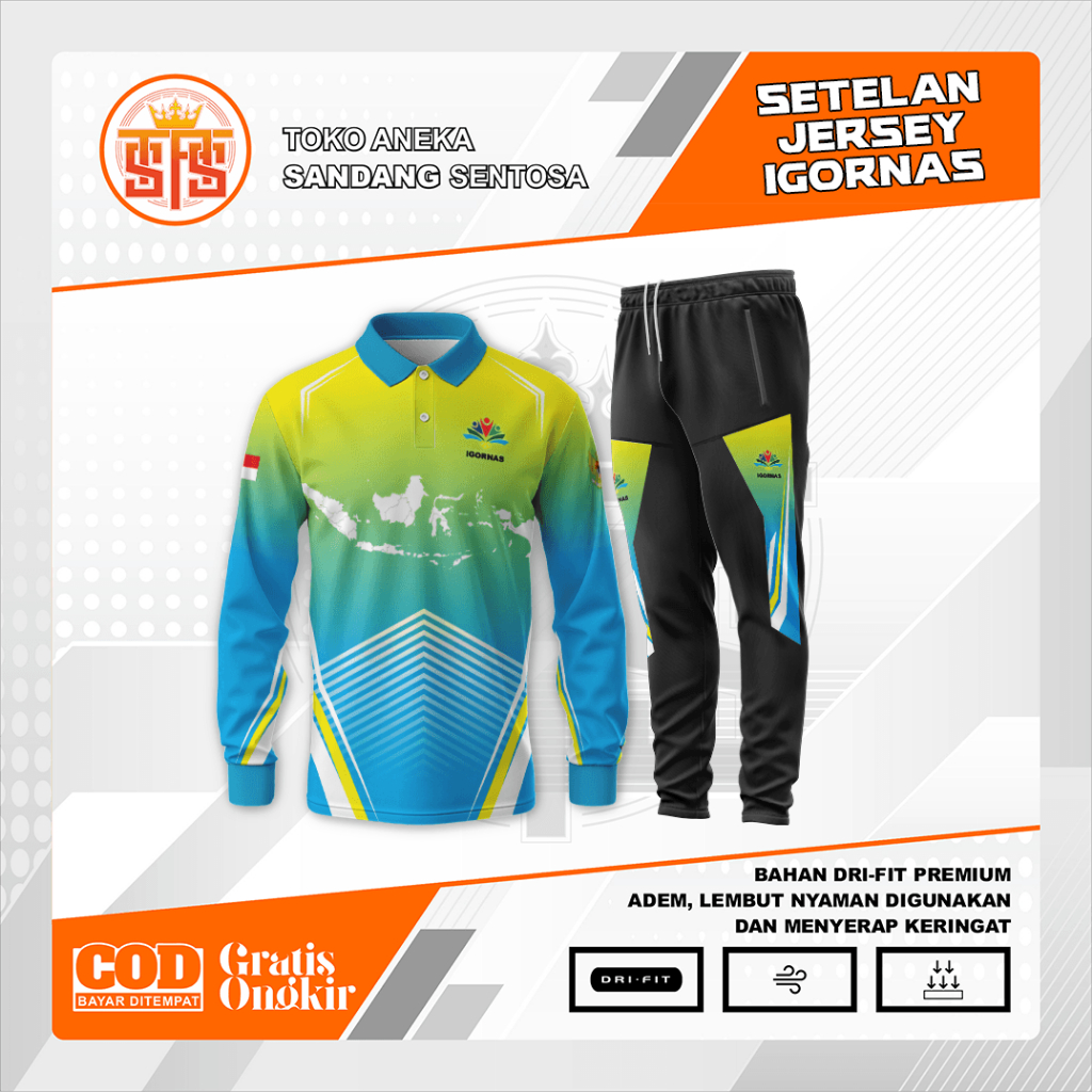 Jersey Setelan Polo IGORNAS Lengan Panjang | Dri Fit Milano Premium | Jersey Ikatan Guru Olahraga Na