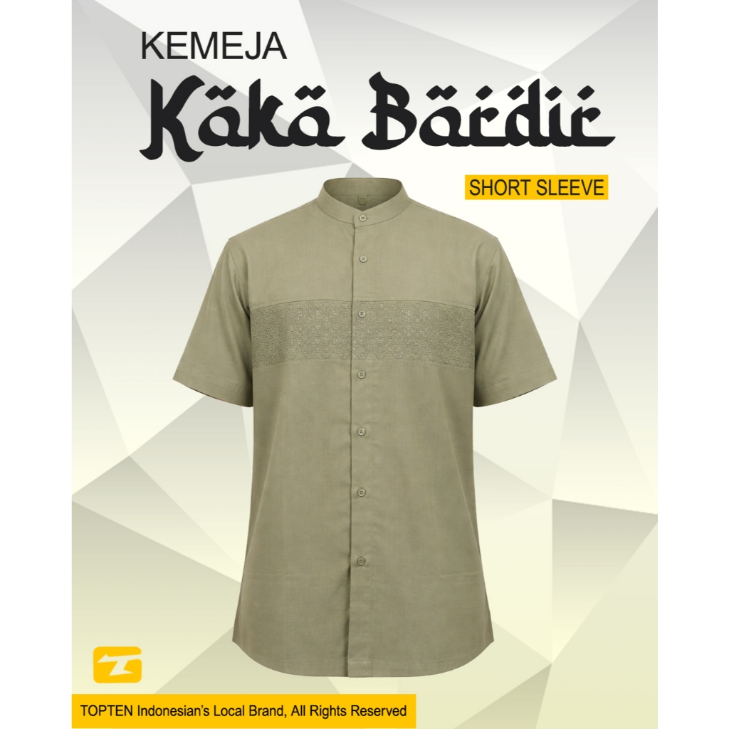 TOPTEN Kemeja Koko Pria Lengan Pendek Bahan Katun Variasi Bordir Warna Hijau Army / Olive
