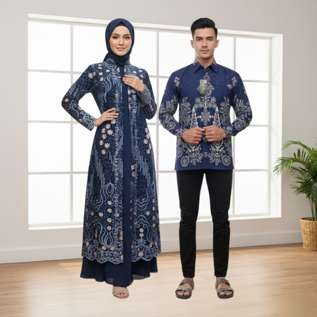 {Toko.Sky} Couple Gamis Nasya Wanita Modern/Couple Gamis Cardigan Premium/Couple Kemeja Batik Pria+G