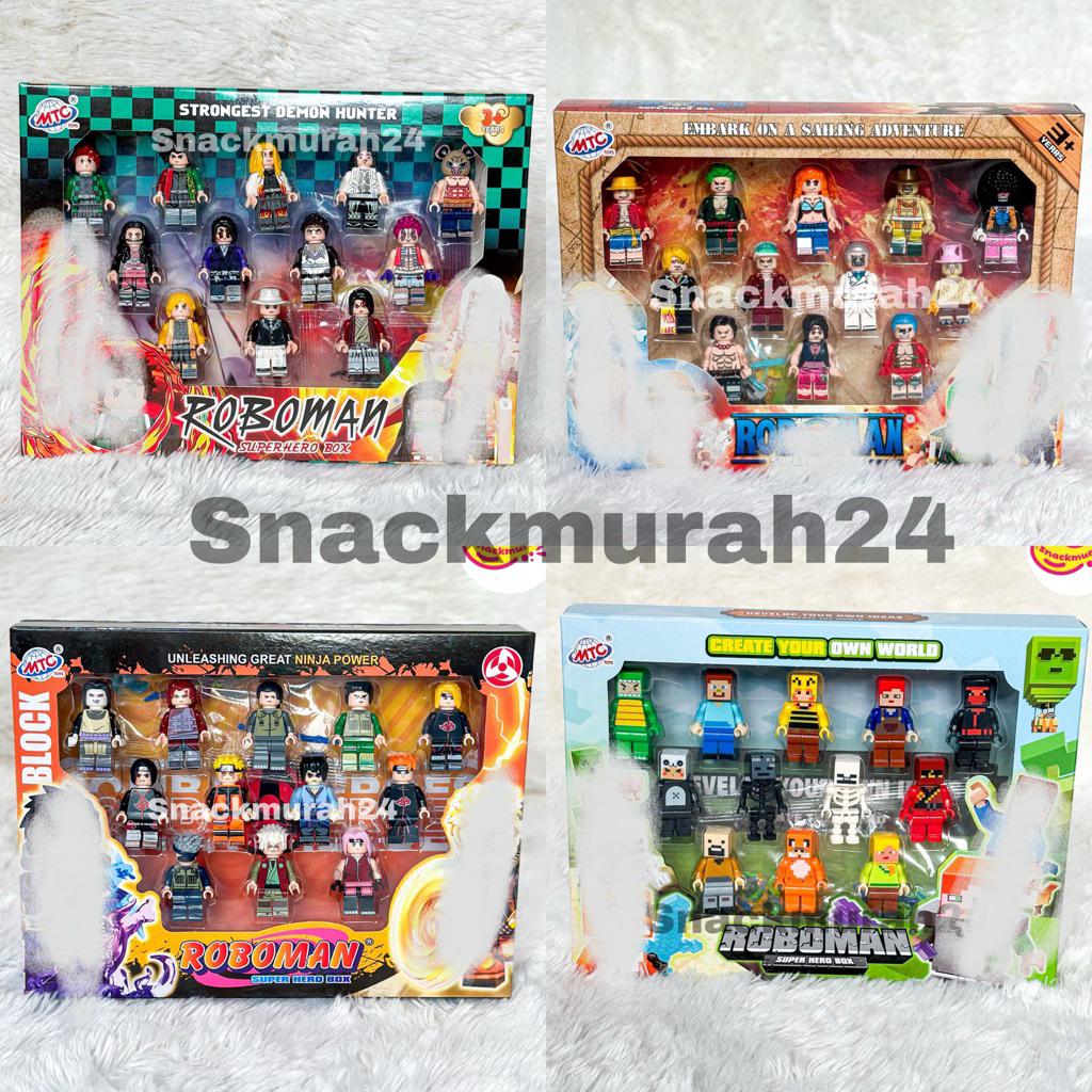 1 Set Mainan Roboman Demon Ninja Super Hero Bajak Laut Box Balok Susun Figure Set dengan Weapons Per