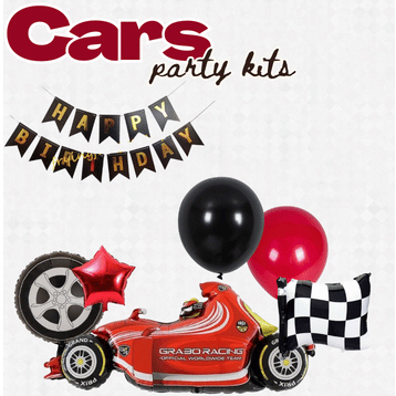 Party Kits Balon Mobil Balap Dekorasi Tema Cars Themed Decor Ballon Racing Car Dekorasi Hitam Merah