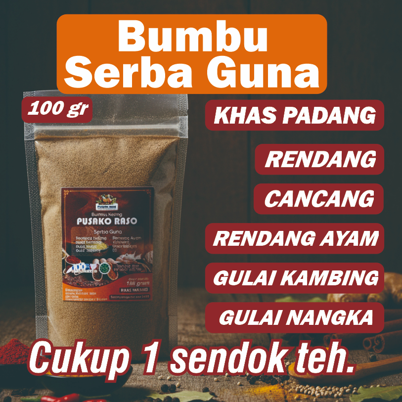 Bumbu Rendang Minang Asli Pusako Raso | Bumbu Kering Serbaguna | Cukup 1 Sendok Teh