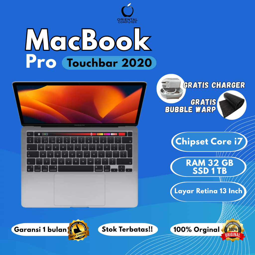 Laptop Macbook Apple Pro 2020 i7 32GB/1TB SSD 13 Inch Retina Second Bergaransi