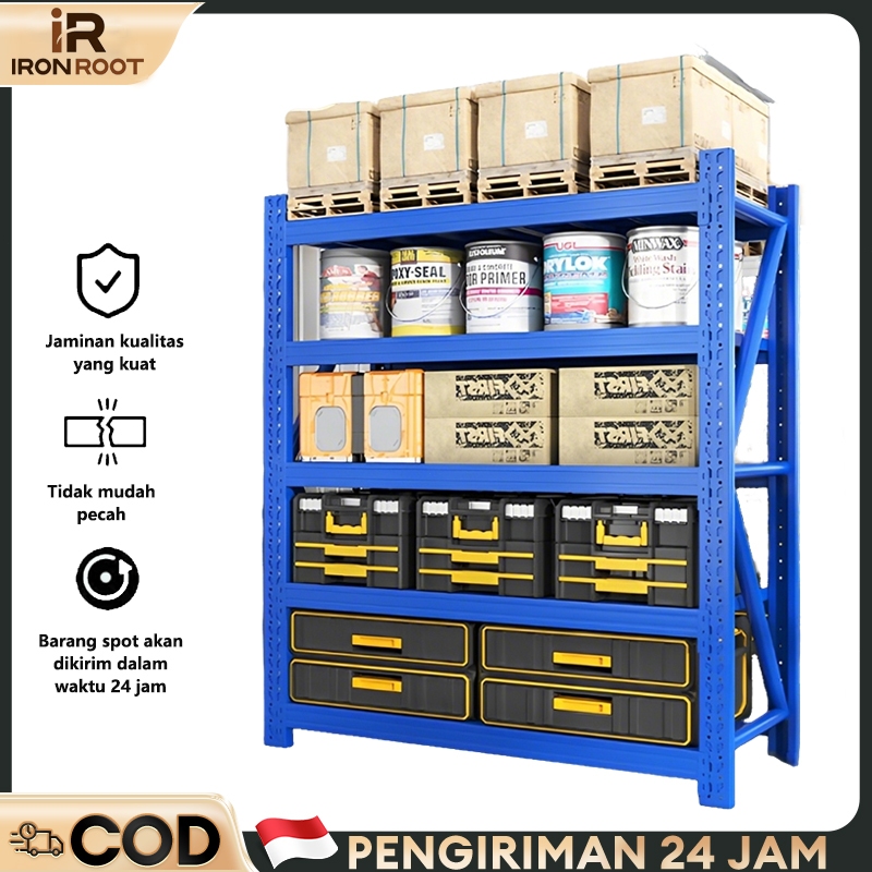 IRONROOT Rak Besi Susun Rak Susun 4 Tingkat Rak Besi Siku 5 Susun Rak Gudang Ketebalan plat besi 4-5
