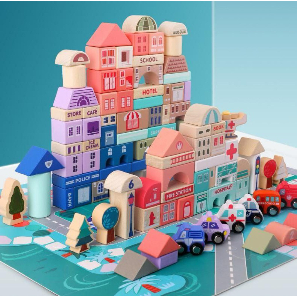 Magic Color City Building Blocks Mainan Blok kayu