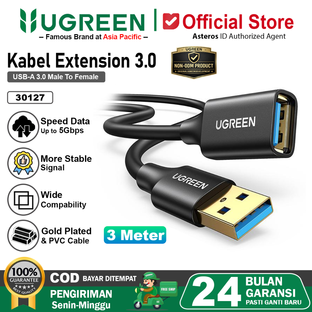 UGREEN Kabel Extension USB 3.0 2.0 Mini Kecepatan Tinggi Untuk Smart Laptop / PC / TV / Xbox One SSD