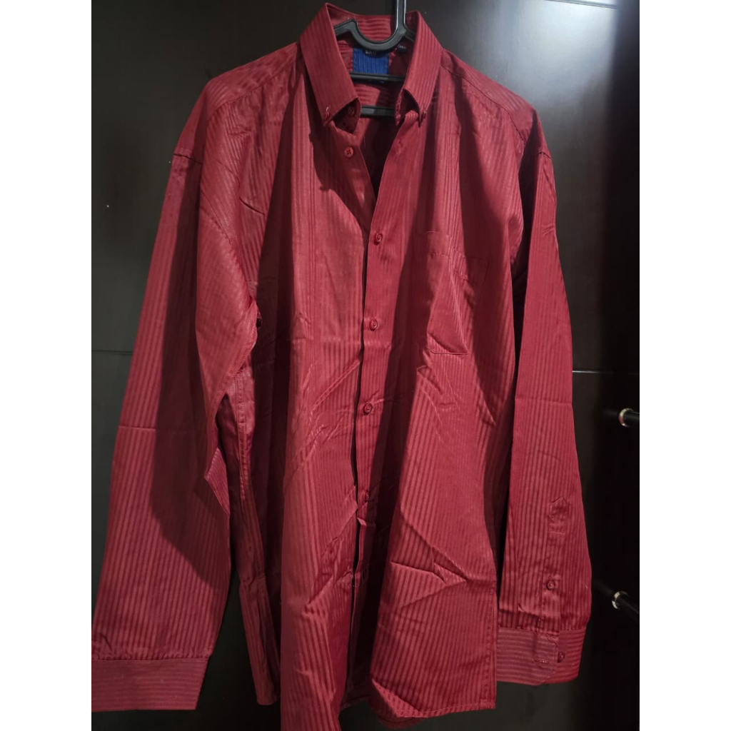 Kemeja Pria / Kemeja Pria Salur Merah / Kemeja Pria Merah Maroon / Kemeja Pria Slim Fit